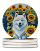 Samoyed in Sunflowers Large Sandstone Absorbent Round Coasters Pack of 4 DAC6154 product image at NuMercy