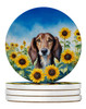 Saluki in Sunflowers Large Sandstone Absorbent Round Coasters Pack of 4 product image at NuMercy