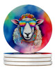 Hippie Animal Sheep Large Sandstone Absorbent Round Coasters Pack of 4 DAC4043 product image at 