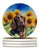 Boykin Spaniel in Sunflowers Large Sandstone Absorbent Round Coasters Pack of 4 product image at 