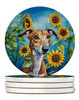 Greyhound in Sunflowers Large Sandstone Absorbent Round Coasters Pack of 4 DAC6095 product image at NuMercy