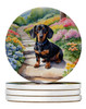 Dachshund Spring Path Large Sandstone Absorbent Round Coasters Pack of 4 DAC6614 product image at NuMercy