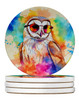 Hippie Animal Barn Owl Large Sandstone Absorbent Round Coasters Pack of 4 DAC3964 product image at NuMercy