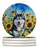 Siberian Husky in Sunflowers Large Sandstone Absorbent Round Coasters Pack of 4 DAC6164 product image at NuMercy