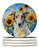 Borzoi in Sunflowers Large Sandstone Absorbent Round Coasters Pack of 4 DAC6035 product image at NuMercy