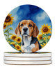 Beagle in Sunflowers Large Sandstone Absorbent Round Coasters Pack of 4 product image at NuMercy