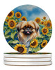 Pekingese in Sunflowers Large Sandstone Absorbent Round Coasters Pack of 4 product image at NuMercy