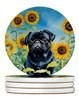 Pug in Sunflowers Large Sandstone Absorbent Round Coasters Pack of 4 DAC6144 product image at NuMercy