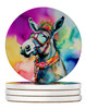 Hippie Animal Donkey Large Sandstone Absorbent Round Coasters Pack of 4 DAC3978 product image at NuMercy