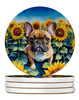 French Bulldog in Sunflowers Large Sandstone Absorbent Round Coasters Pack of 4 DAC6081 product image at NuMercy