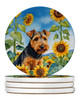 Welsh Terrier in Sunflowers Large Sandstone Absorbent Round Coasters Pack of 4 product image at NuMercy