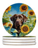 Labrador Retriever in Sunflowers Large Sandstone Absorbent Round Coasters Pack of 4 DAC6110 product image at NuMercy