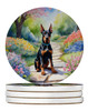 Doberman Pinscher Spring Path Large Sandstone Absorbent Round Coasters Pack of 4 product image at NuMercy