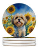 Lhasa Apso in Sunflowers Large Sandstone Absorbent Round Coasters Pack of 4 product image at NuMercy