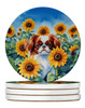 Japanese Chin in Sunflowers Large Sandstone Absorbent Round Coasters Pack of 4 DAC6104 product image at NuMercy