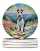 Fox Terrier Spring Path Large Sandstone Absorbent Round Coasters Pack of 4 product image at NuMercy