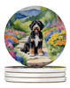 Bernedoodle Spring Path Large Sandstone Absorbent Round Coasters Pack of 4 product image at 