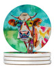 Hippie Animal Cow Large Sandstone Absorbent Round Coasters Pack of 4 DAC3996 product image at 
