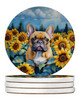 French Bulldog in Sunflowers Large Sandstone Absorbent Round Coasters Pack of 4 DAC6080 product image at NuMercy