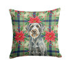 Steel Gray Wirehaired Pointing Griffon Christmas Poinsettias Throw Pillow 18" x 18" product image at NuMercy