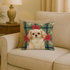 Cream Tibetan Spaniel Christmas Poinsettias Throw Pillow 18" x 18" product image at NuMercy 2