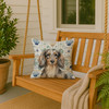 Longhaired Dapple Dachshund Coastal Sea Glass Throw Pillow 18" x 18" product image at NuMercy 3