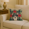 Black and White Cardigan Welsh Corgi Christmas Poinsettias Throw Pillow 18" x 18" product image at NuMercy 2