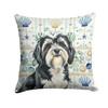 Black and White Tibetan Terrier Coastal Sea Glass Throw Pillow 18" x 18" product image at NuMercy