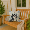 Black and White Tibetan Terrier Coastal Sea Glass Throw Pillow 18" x 18" product image at NuMercy 3