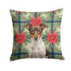 Chocolate and White Rat Terrier Christmas Poinsettias Throw Pillow 18" x 18" product image at NuMercy