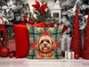 Red Lhasa Apso Christmas Poinsettias Throw Pillow 18" x 18" product image at NuMercy 7