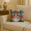 Blue Merle Sheltie Christmas Poinsettias Throw Pillow 18" x 18" product image at NuMercy 2