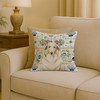 White Collie Coastal Sea Glass Throw Pillow 18" x 18" product image at NuMercy 2