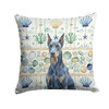Blue Doberman Pinscher Coastal Sea Glass Throw Pillow 18" x 18" product image at NuMercy
