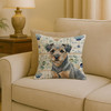 Blue and Tan Border Terrier Coastal Sea Glass Throw Pillow 18" x 18" product image at NuMercy 2