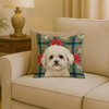 White and Cream Bichon Frise Christmas Poinsettias Throw Pillow 18" x 18" product image at NuMercy 2