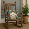White and Cream Bichon Frise Christmas Poinsettias Throw Pillow 18" x 18" product image at NuMercy 4