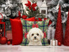 White and Cream Bichon Frise Christmas Poinsettias Throw Pillow 18" x 18" product image at NuMercy 7