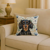 Longhaired Black and Tan Dachshund Coastal Sea Glass Throw Pillow 18" x 18" product image at NuMercy 2