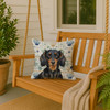 Longhaired Black and Tan Dachshund Coastal Sea Glass Throw Pillow 18" x 18" product image at NuMercy 3