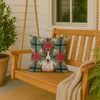 Brindle and White Bull Terrier Christmas Poinsettias Throw Pillow 18" x 18" product image at NuMercy 3
