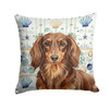 Longhaired Chocolate and Tan Dachshund Coastal Sea Glass Throw Pillow 18" x 18" product image at NuMercy