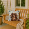 Longhaired Chocolate and Tan Dachshund Coastal Sea Glass Throw Pillow 18" x 18" product image at NuMercy 3