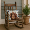 Longhaired Chocolate and Tan Dachshund Coastal Sea Glass Throw Pillow 18" x 18" product image at NuMercy 4