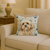 Cream Lhasa Apso Coastal Sea Glass Throw Pillow 18" x 18" product image at NuMercy 2