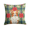Red and White Border Collie Christmas Poinsettias Throw Pillow 18" x 18" product image at NuMercy