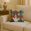 Tricolor Collie Christmas Poinsettias Throw Pillow 18" x 18" product image at NuMercy 2