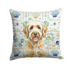 Yellow Labradoodle Coastal Sea Glass Throw Pillow 18" x 18" product image at NuMercy