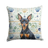 Black and Tan Miniature Pinscher Coastal Sea Glass Throw Pillow 18" x 18" product image at NuMercy