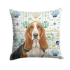 Tricolor and White Basset Hound Coastal Sea Glass Throw Pillow 18" x 18" product image at NuMercy